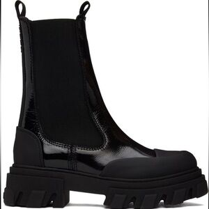 Ganni Black Cleated Mid Chelsea Boot Size 40